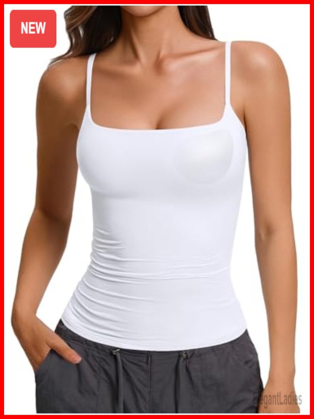 Padded Cami Tank Top Double Lined Spaghetti Strap Built in Bra Slim Fitted